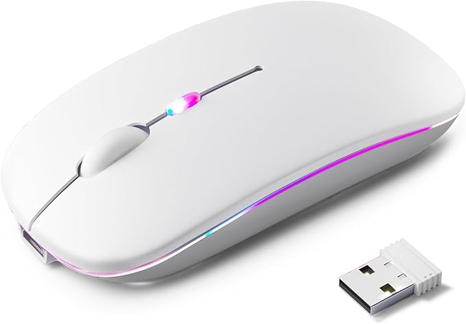 spoojie Wireless Bluetooth Mouse Rechargeable Laptop Mice with LED Lights Silent Slim Use(BT5.2 and 2.4G Portable USB) Dual Mode Computer Mouse for