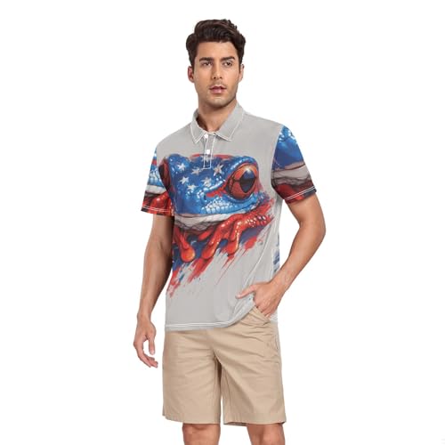 Polo 4th of July pour homme à motif reptile imprimé décontracté taille S à XL