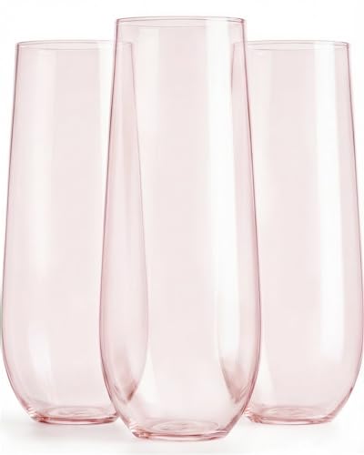 Maaacute 24 Pack Champagne Flutes Plastic 9 Oz Disposable Stemless Mimosa Toasting Glasses Clear Crystal Plastic Cocktail Cups for Party Wedding Birthday (Pink)