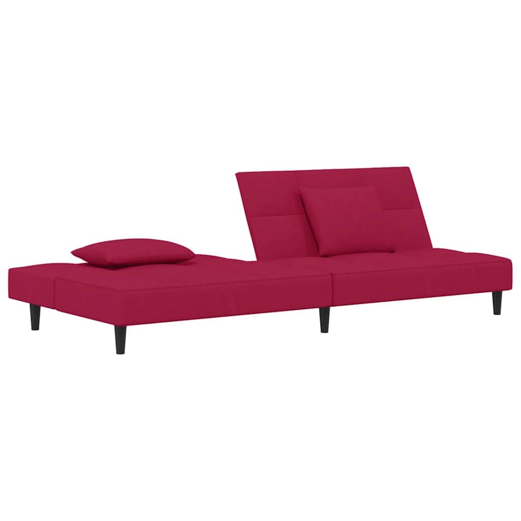 Sofá cama de 2 plazas con marco de madera y 2 cojines de terciopelo rojo vino para salón o habitación de invitados como cómodo asiento y dormitorio
