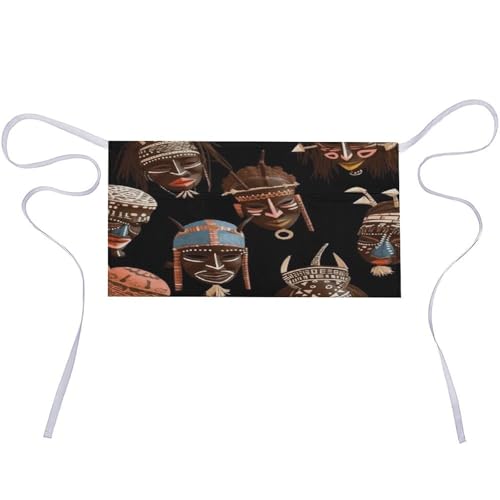 YHNNH African Ritual Ethnic Tribal Server Apron with 3 Pockets, Waterproof Half Apron for Waiters Fashion Bistro Aprons for Restaurant Server Work