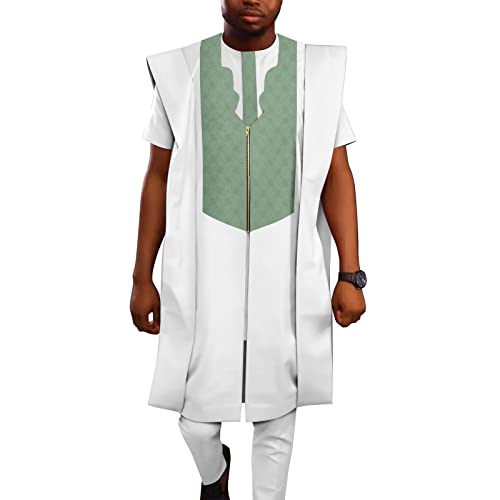 African Suits for Men Agbada Robe Tops and Pants 3 Piece Set Dashiki Clothes Kaftan for Wedding Evening