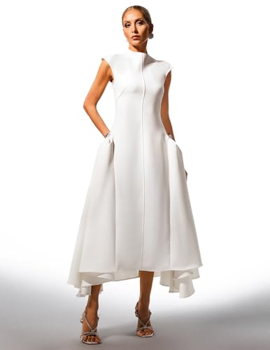 BELLA BARNETT Sleeveless Mock Neck Pockets Prom Dress Maxi Classy Elegant Solid Color Evening Formal Dress2