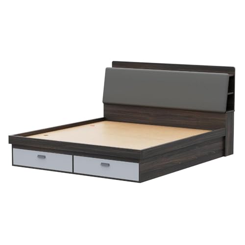 Image of Wakefit Bed | 3 Yr Warranty | King Size Bed, Comes with Storage Box, Foam-Cushioned Upholstery Headboard with Charging Slot, Headboard Storage & Drawer Storage, Density: 680-750 kg /m (Atlas78x72-WM)