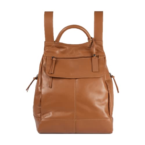 Mochila de Couro Anti Roubo Leve e Macia Malu com 5 Anos de Garantia (Caramelo)
