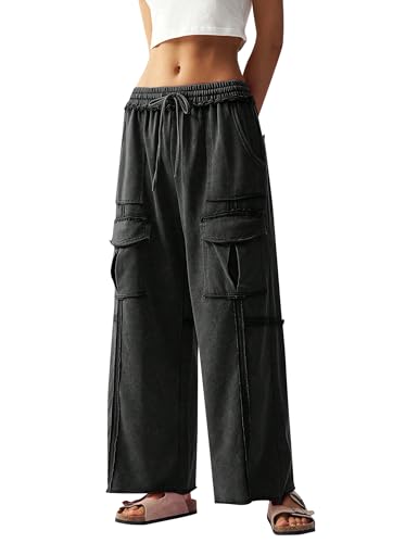 Women's Wide Leg Baggy Cargo Sweatpants Casual Drawstring Waist Trouser with Pockets 2025 Fall Fashion Outfits Clothes