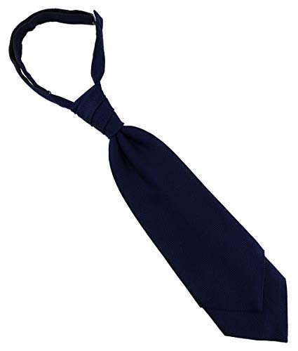 TigerTie - Cravatta Plastron, tessuto piqué, 2 pezzi, già legata, in tinta unita, Blu marino, Taglia unica