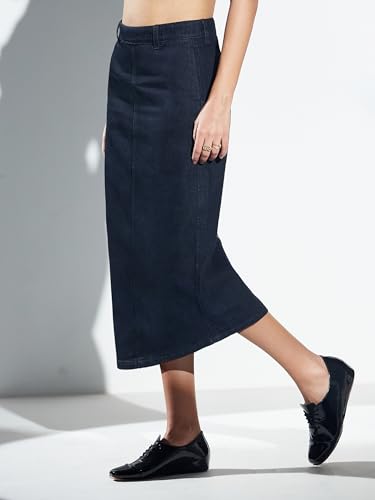 Image of Miss Chase Women's Regular High Rise Above Knee Stretchable Denim Skirt