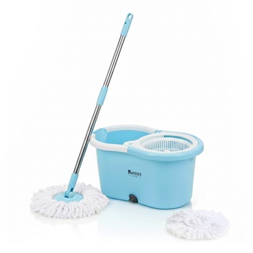 Image of Mumma's LIFE Plastic Spin Mop Bucket, Moppers for Cleaning Floor, Mop Set Extendable Handle, Removable Wringer 360 with Floor Cleaner Mopping Stick (Round Mop Set)