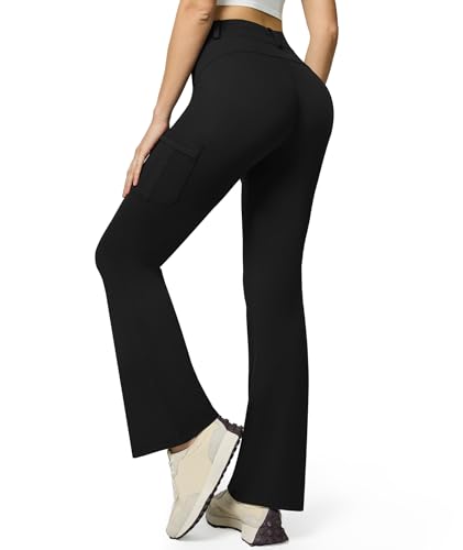 Casei Women's Stretch Cargo Pants High Waist Bootcut Flare Leggings with 6 Pockets Soft Yoga Work Pants for Business Casual2