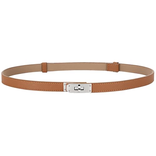 Women Skinny Leather Belt Thin Waist Belt with Adjustable Alloy Turn Lock Buckle Dresses Jeans Coats