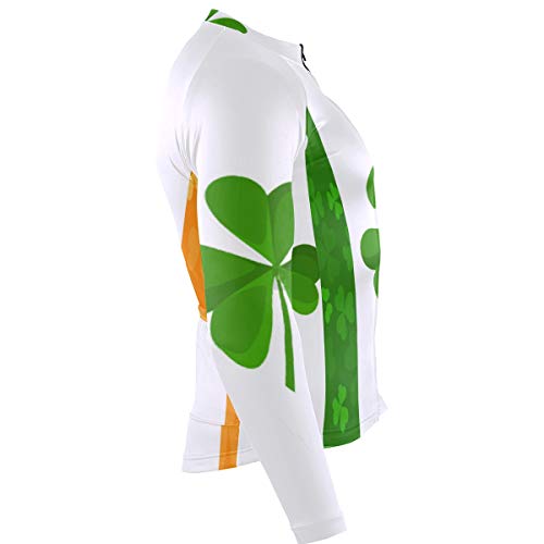 SLHFPX Irish Flag Clover Mens Cycling Jersey Coat Long Sleeve Outdoor Bike Skinsuits Outfit