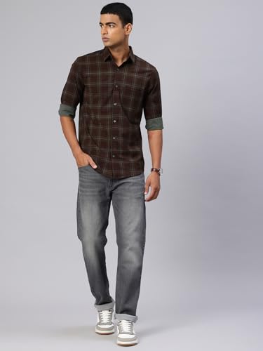 Image of Majestic Man Comfort Slim Fit Cotton Blend Checked Casual Shirt