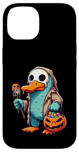 怖いハロウィーン カモノハシ ゴースト 不気味なキャンディバッグ スマホケース iPhone 14 用