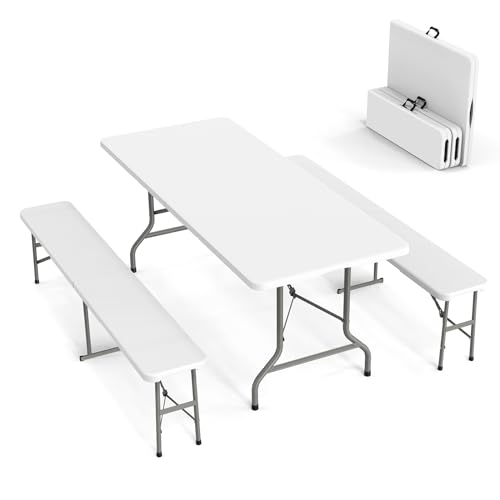 VINGLI Picnic Table Set with 2 Benches