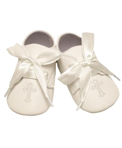 Unisex Baby Christening Shoes with Cross Embroidery and Ribbon Laces - Ideal for Baptism and Special Occasions2