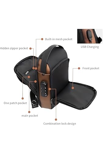Image of Waterproof Polyester Slim Unisex Crossbody Sling Bag Chest Backpack Men's Shoulder Bag, Leisure Travel Handbag, Hard Shell Anti-Theft Chest Bag