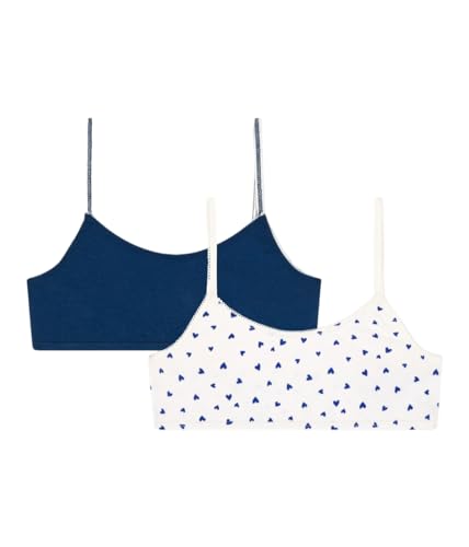 Petit Bateau Girls' Heart Cotton and Elastane Bralettes - 2-Pack Sizes 10-14 Years