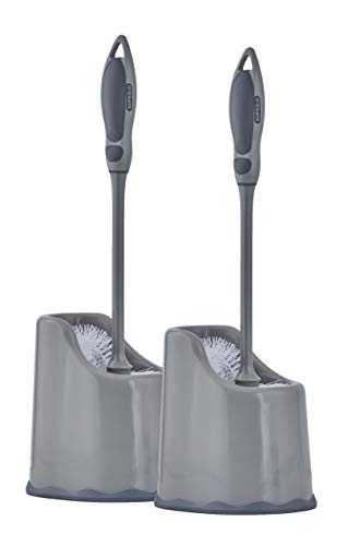 Image of Superio Toilet Bowl Brush and Holder with Under Rim Cleaner for Bathroom, Toilet Brush and Caddy with Non Scratch Bristles and Under Rim Lip Brush, Grey (2 Pack)