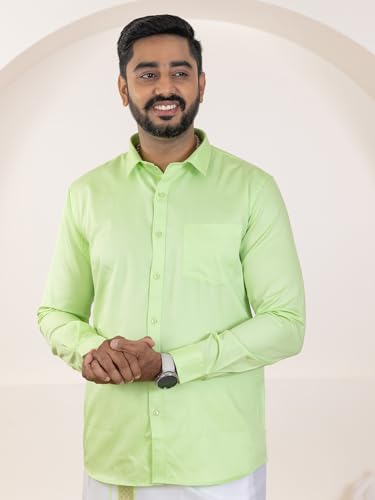 Image of RAMRAJ COTTON Men Premium Cotton Full Sleeves Shirt and Fancy Border Dhoti Set Luxe Set