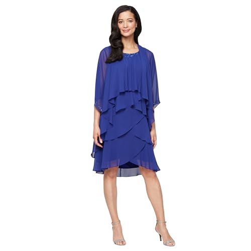 Image of S.L. Fashions Women's Chiffon Mother of the Bride Jacket Dress with Beaded 3 /4 Sleeves and Neckline (Plus Size)