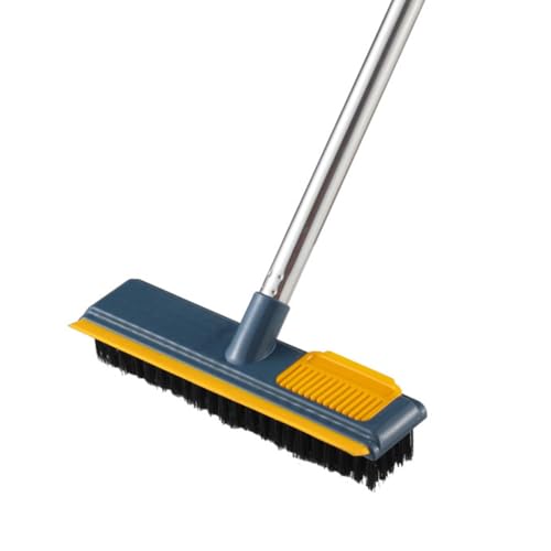 ibasenice Cepillo para Fregar Suelos Extensible de 108 Cm, Escoba de Goma Amarilla Raspador Integrado, Adecuado para Limpiar Pelo de Mascotas, Azulejos, Suelos Duros y Alfombras