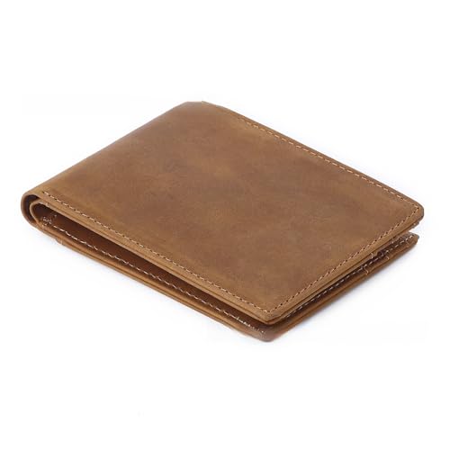 Real Leather Men Wallet Small RFID Blocking Bifold Slim Minimalist Front Pocket Western Wallet For Men with Credit Cards(brown)3