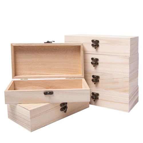 Sixfolo 6 Piezas Cajas de Madera con Tapa, Almacenaje Rectangular Pequeñas, Bisagras y Cierre para Decoración de Manualidades, 20 x 10 x 5 cm