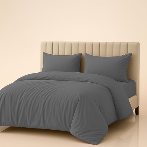 Meteorwi Home - Funda Nordica Cama 105 Microfibra Cepillada Suave – Juego de 3 Piezas con Funda de Edredon 180x220cm, Sabana Bajera 105x200x25cm, 1 Funda de Almohada 45x70cm (Gris Oscuro)