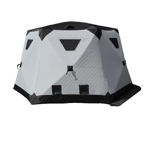 8-12Person Ice Fishing Tent with Stove Jack and Floor Portable ICES Fishings Shelter 210D Insulated Layer Oxford Cloth Hexagon Shanty Pop-Up Fish Tent for Winter Camping Fishing