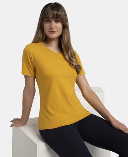 Image of Jockey AW89 Women Super Combed Cotton Rich Fabric Relaxed Fit V-Neck Half Sleeve T-Shirt