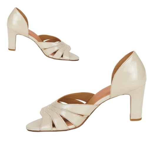 LEHOOR Women Chunky Heels Peep Toe Pumps Shoes Slip On Cut-out Block High Heels Dress Shoe D-Orsay Metallic Patent Leather Strappy Sandals Office Ladies Dressy Work Wedding Party Summer Chic 4-11 M US