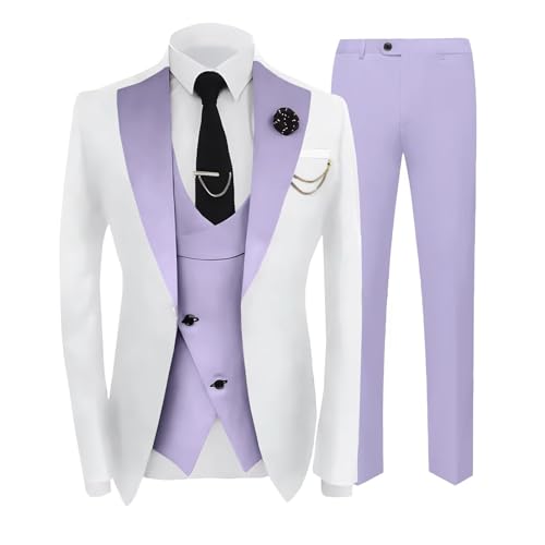 Mens Suit Formal 3 Piece Tuxedo Slim Fit Set Jacket Blazer Vest Pants for Groomsmen Wedding Prom Party