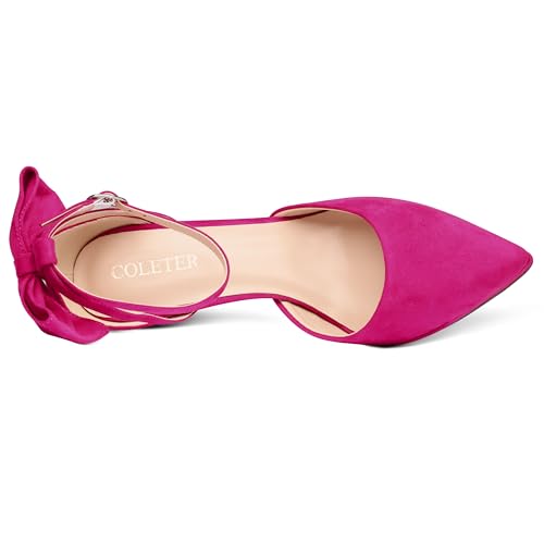 COLETER Women's Bowknot High Heels Platform D'Orsay Pumps Pointed Toe Stiletto Heels Ankle Strap Wedding Shoes4