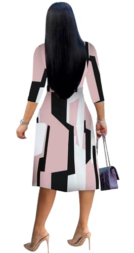 Womens Plus Size Summer Dresses Sexy V Neck Midi Dress Faux Wrap Dress 3/4 Sleeve Boho Casual Floral A-Line Skirts2