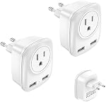 2Pcs Adaptateur de prise de voyage avec 2 USB, Adaptateur de prise multifonctionnel européen US à la majeure partie de l'Europe EU Espagne Italie France Allemagne...