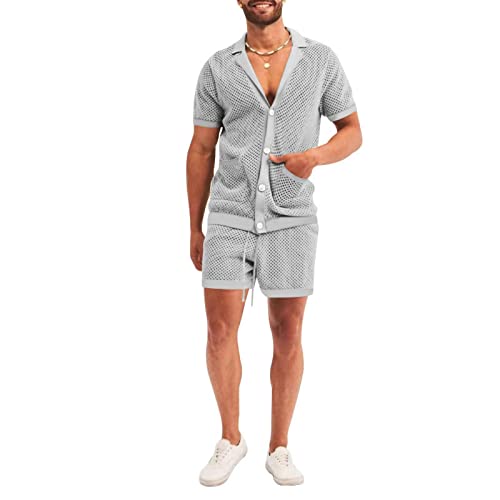 Ensemble de Mode en Maille Texturée Homme Gris Clair Style Casual - 4