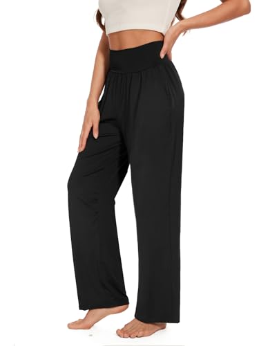 iniber Women's Wide Leg Casual Loose Lounge Pants Yoga Sweatpants High Waisted Comfy Pajama Flowy Pants with Pockets2