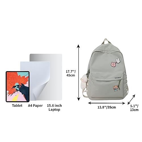 Kawaii Backpack with Cute Accessories Aesthetic 15.6 Inch Laptop Backpack Pin Plush Pendant (Green,Single Backpack)2