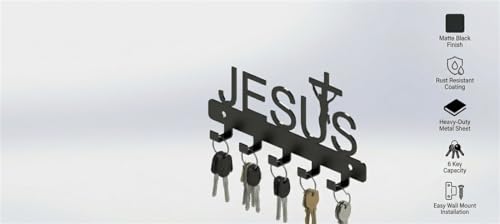 Image of Ventuos Metal Wall Mounted Key Holder with 6 Hooks, Jesus Design, Key Organizer for Home Office Bedroom Entryway