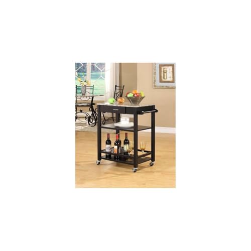 HomeStock Kitchen Cart with Wine Rack and Drawer Black Finish