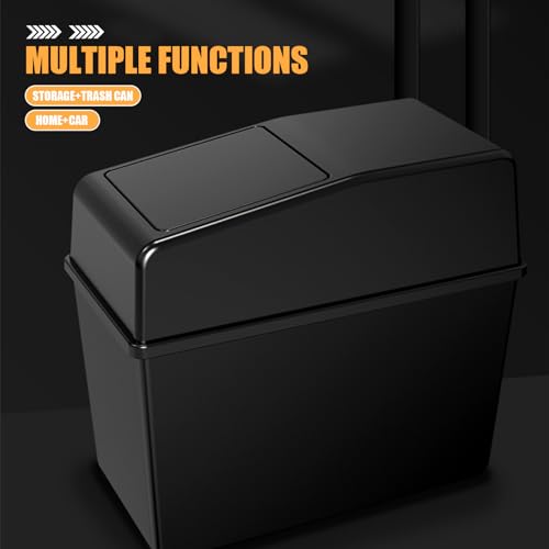 Image of Tesnaao Pack-1 Multifunctional Car Trash Can, 8.2 inch x 7.8 inch x 3.9 inch Waterproof Portable Plastic Vehicle Storage Accessories with Lid, Universal Automotive Trash Can for Office Home Truck SUV Car (Black)