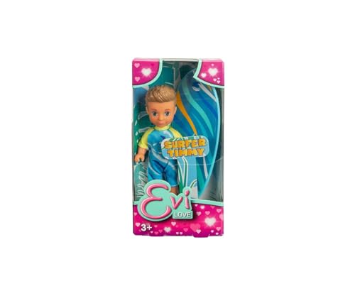Simba 105733740 Evi Love Timmy Surfer - Muñeca de Surf con un Traje de Surf con Tabla de Surf, 12 cm, a Partir de 3 años