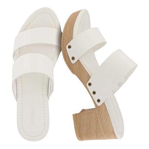 Image of CUSHIONAIRE Sky Platform Sandals for Women, Faux Wood Block Heel Slide with Comfort Foam Footbed and Vegan Leather Straps, Wide Width Available