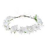 Love Sweety Delicate Dew Women Flower Headband Bridal Floral Crown Wreath Girls BOHO Garland Halo(White)
