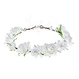 Love Sweety Women Flower Headband Bridal Floral Crown Wreath Girls BOHO Garland Halo(White)