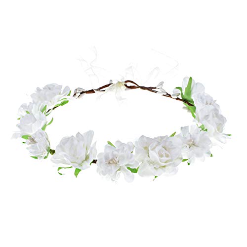 Love Sweety Women Flower Headband Bridal Floral Crown Wreath Girls BOHO Garland Halo (White)