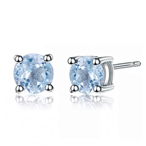 Boucles d'oreilles topaze bleue ronde 6 mm 2.11ct pierres naturelles de style studs