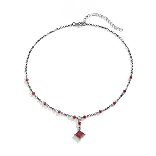 Rrdaily Gothic Black Red Choker Necklaces for Woman Blood Bead Teardrop Y-Necklace Goth Punk Grunge Accessories Christmas Halloween Jewellery (Red-1)