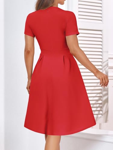 Image of YATHON Womens Elegant Print Notched Neck Slant Pocket Pleated Hem Casual A-Line Dress